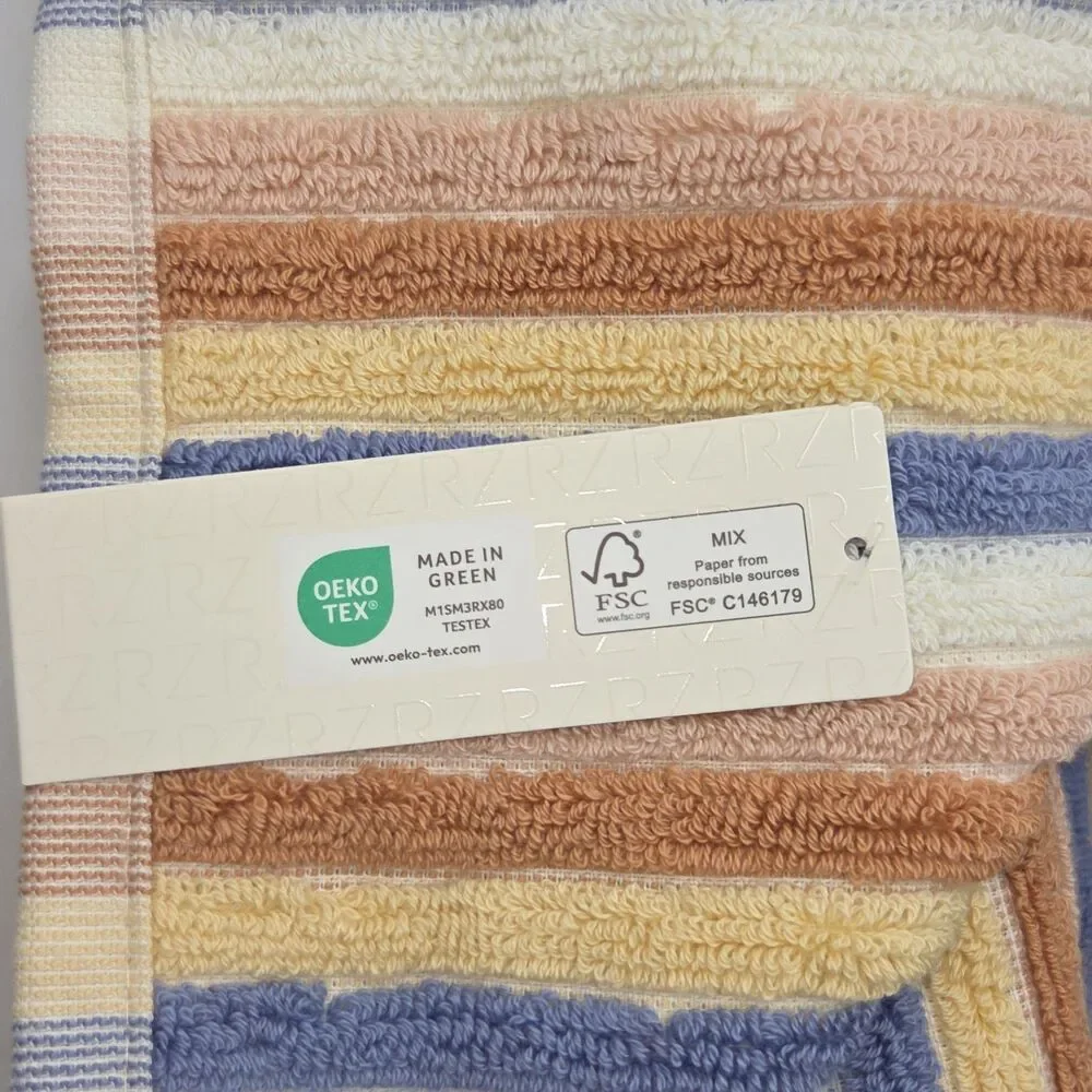 Rachel Zoe 4pc Cotton Bath Hand Towel Set Earthy Neutral Color Stripe Boho Fall